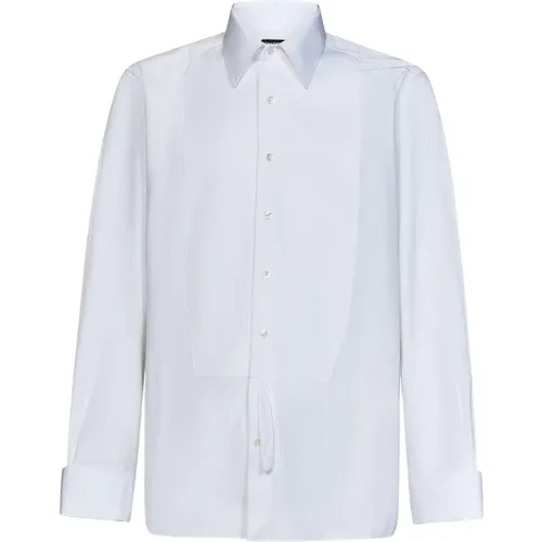Weißes Slim-Fit Baumwollhemd mit französischen Manschetten , Herren, Größe: 4XL - Tom Ford - Modalova