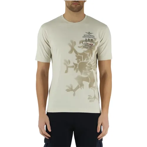 Cotton T-shirt with Front Logo Embroidery , male, Sizes: M - aeronautica militare - Modalova