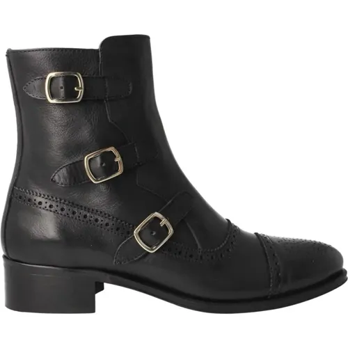 Schwarzer Leder Damen Stiefelette , Damen, Größe: 38 EU - CALCE - Modalova