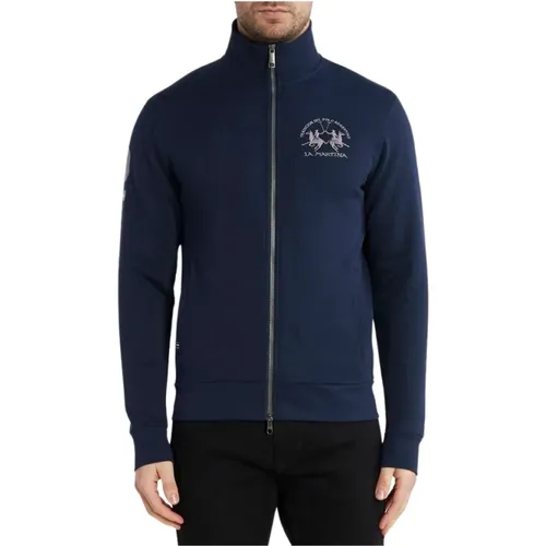 Blauer Baumwoll-Zip-Sweatshirt mit gesticktem Logo , Herren, Größe: L - LA MARTINA - Modalova