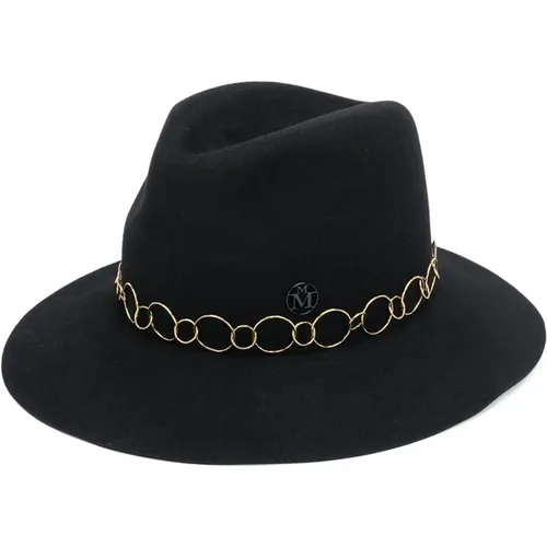 Elegant Wool Fedora Hat with Gold Chain , female, Sizes: S - Maison Michel - Modalova
