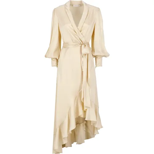 Natural Silk Dress with V Neckline and Lace Fastening , female, Sizes: L, S - Zimmermann - Modalova
