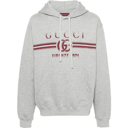 Mélange Cotton Hoodie with Logo Print , male, Sizes: L, M - Gucci - Modalova