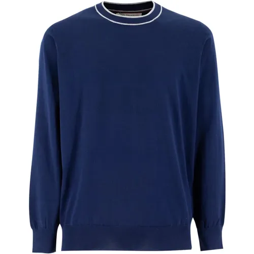 Contrasting Crewneck Cotton Sweater , male, Sizes: 4XL, 5XL - BRUNELLO CUCINELLI - Modalova