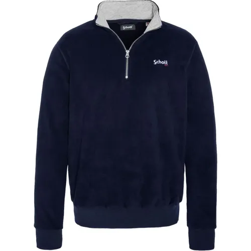 Fleece-Sweater mit Reißverschlussblau , Herren, Größe: XL - Schott NYC - Modalova