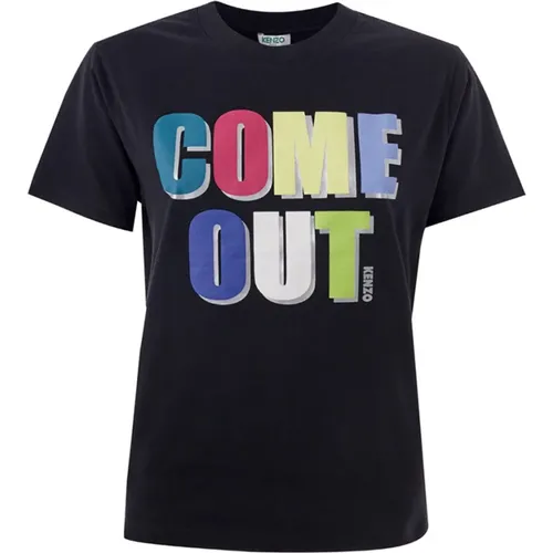 Schwarzes Baumwoll-T-Shirt mit Multicolor Come Out Print , Herren, Größe: XS - Kenzo - Modalova