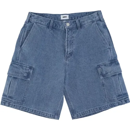 Cargo Denim Shorts Light Indigo , male, Sizes: W33, W34 - Obey - Modalova