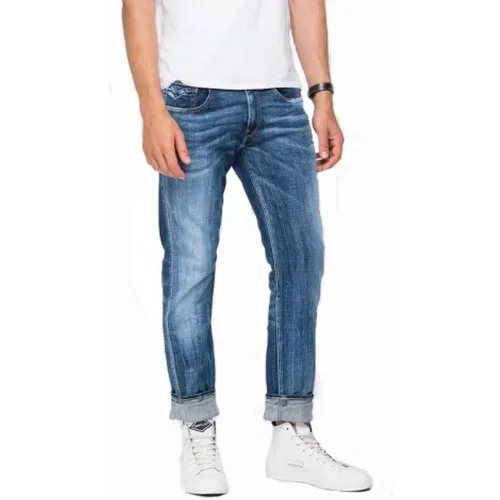 Slim Fit Blaue Jeans mit R-Logo , Herren, Größe: W29 L32 - Replay - Modalova