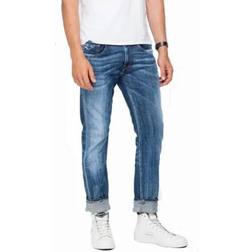 Slim Fit Blaue Jeans mit R-Logo , Herren, Größe: W30 L30 - Replay - Modalova