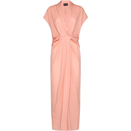 Orange Silk Draped Dress , female, Sizes: XS - Giorgio Armani - Modalova