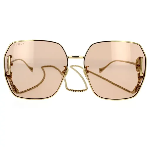 Square Oversized Metal Sunglasses with Removable Chain , female, Sizes: 64 MM - Gucci - Modalova