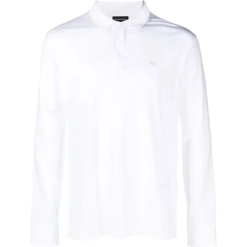 Langarm-Polo in Weiß mit Adler-Logo , Herren, Größe: M - Emporio Armani - Modalova