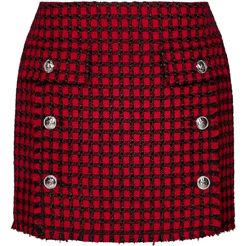 Red Skirt with Medusa Buttons and Fringes , female, Sizes: XS - Versace - Modalova