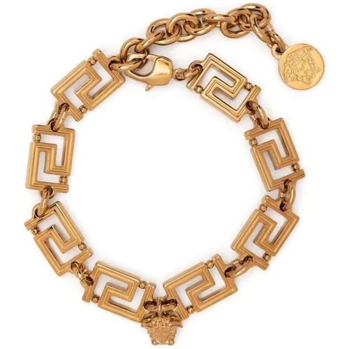 Golden Greek Chain Bracelet with Medusa Pendant , male, Sizes: ONE SIZE - Versace - Modalova