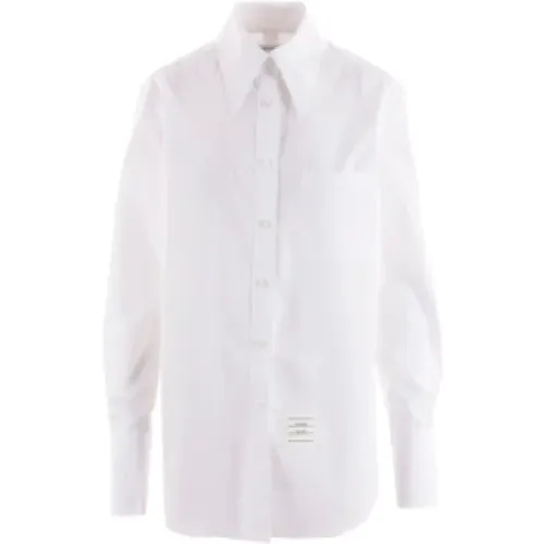 Weiße Oversize Baumwoll-Popeline-Hemd mit Logo-Patch - Thom Browne - Modalova