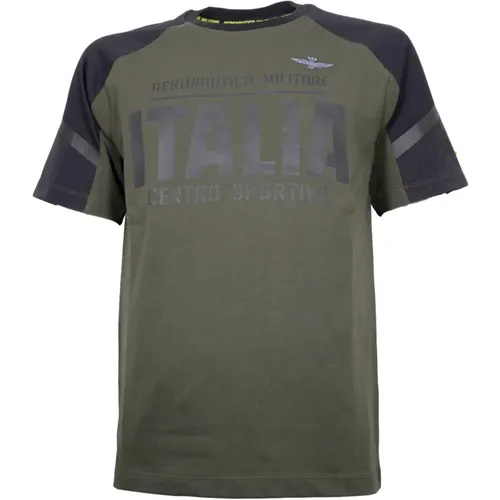 Grünes Sport-T-Shirt mit technischen Details , Herren, Größe: 2XL - aeronautica militare - Modalova