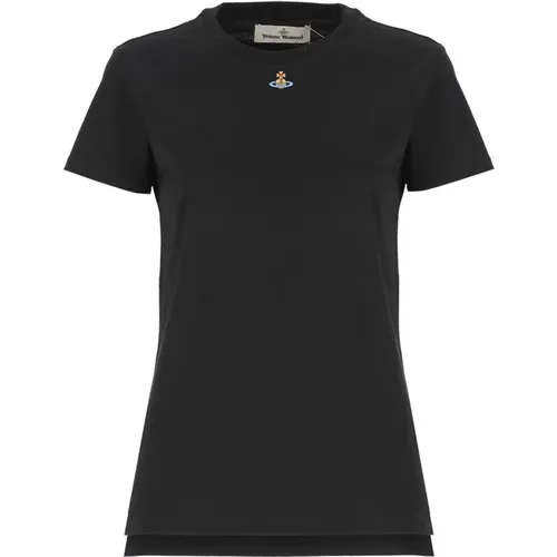Cotton T-shirt with Orb Embroidery , female, Sizes: L, XS, M, S - Vivienne Westwood - Modalova