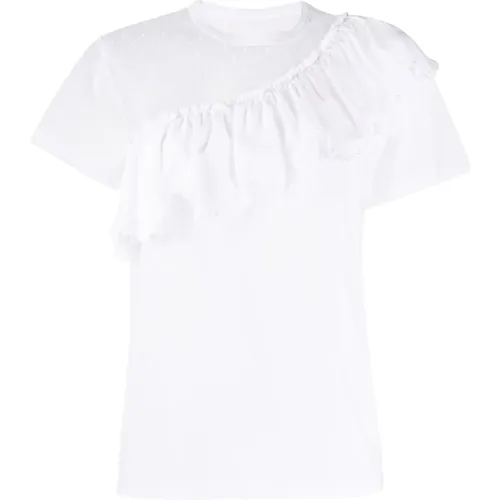 T-Shirt mit Tüllverzierung , Damen, Größe: L - RED Valentino - Modalova