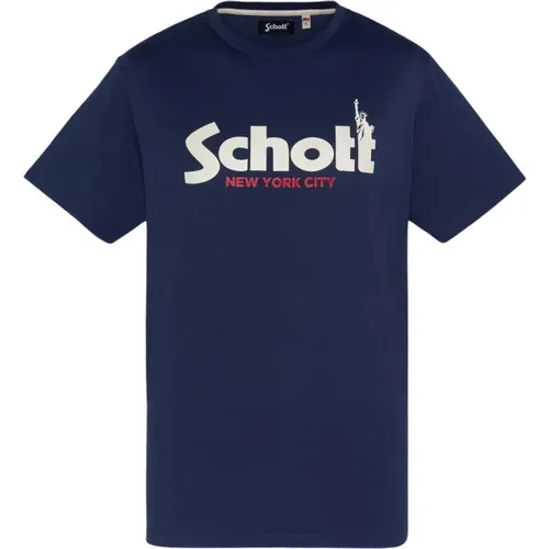 Baumwoll Logo TShirt - Blau - Schott NYC - Modalova