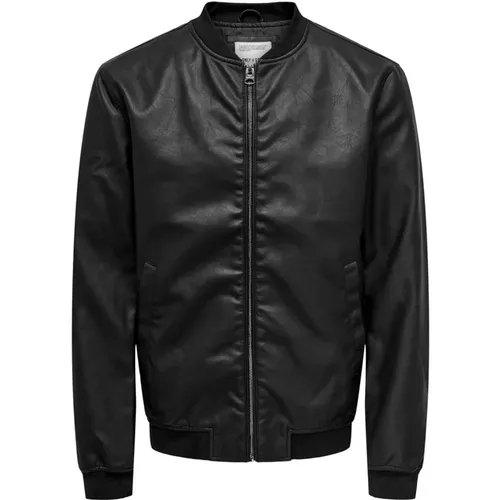 Herren Leder Reißverschluss Jacke , Herren, Größe: M - Only & Sons - Modalova