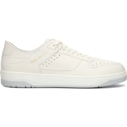 Weiße Leder Low Top Sneakers , Herren, Größe: 42 1/2 EU - Santoni - Modalova