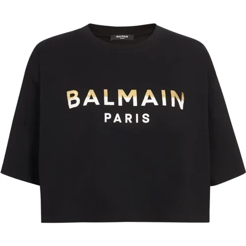 Cropped Paris T-shirt , female, Sizes: XS - Balmain - Modalova