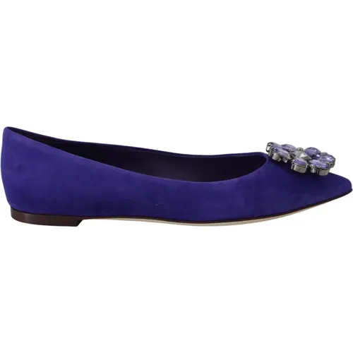 Lila Wildleder Kristall Loafers Flats , Damen, Größe: 35 1/2 EU - Dolce & Gabbana - Modalova