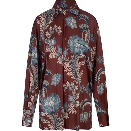 Burgundy Floral Foliage Print Shirt , female, Sizes: S, XS - ETRO - Modalova