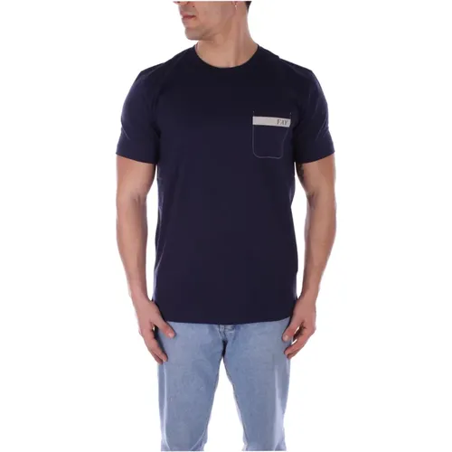 Klassisches Blaues T-Shirt mit Vordertasche , Herren, Größe: L - Fay - Modalova