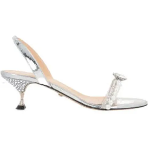 Silver Leather Sandals with PVC Strap , female, Sizes: 3 1/2 UK - Mach & Mach - Modalova
