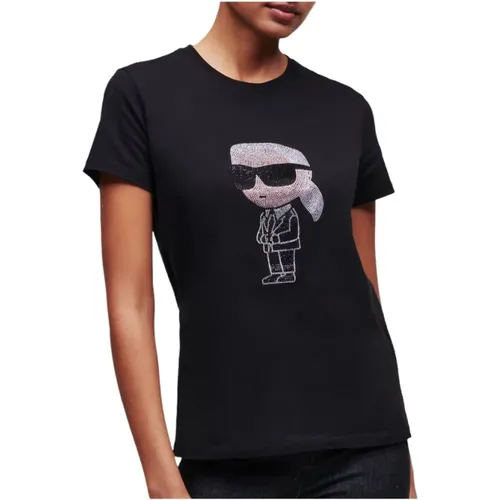 Ikonic 'Karl' T-Shirt mit Strass , Damen, Größe: XS - Karl Lagerfeld - Modalova