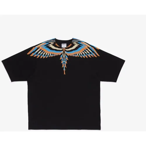 Optical Wings Oversized Tee Schwarz Lachs , Herren, Größe: L - Marcelo Burlon - Modalova