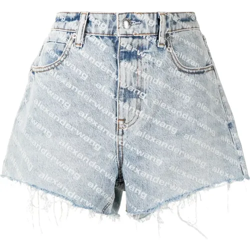 Denim Shorts with All-Over Logo Print , female, Sizes: W25, W27, W26, W28 - alexander wang - Modalova