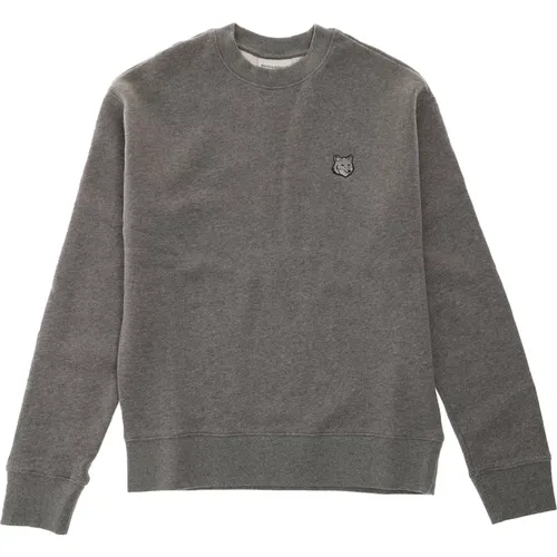 Grey Sweater with Fox Head Patch , male, Sizes: S - Maison Kitsuné - Modalova