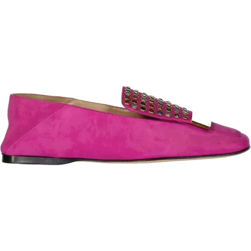 Rosa Leder Loafer Kristalldetail , Damen, Größe: 35 EU - Sergio Rossi - Modalova