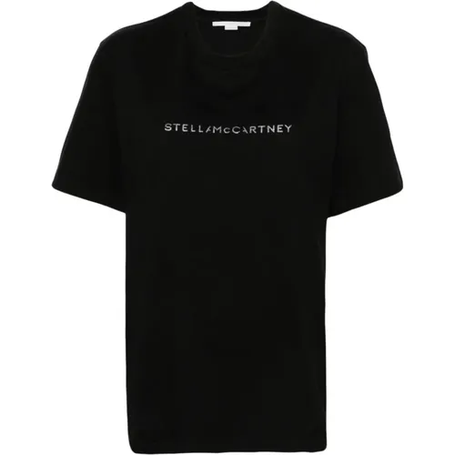 Glittery Logo Print Crew Neck T-shirts and Polos , female, Sizes: L, XS, S, M - Stella Mccartney - Modalova