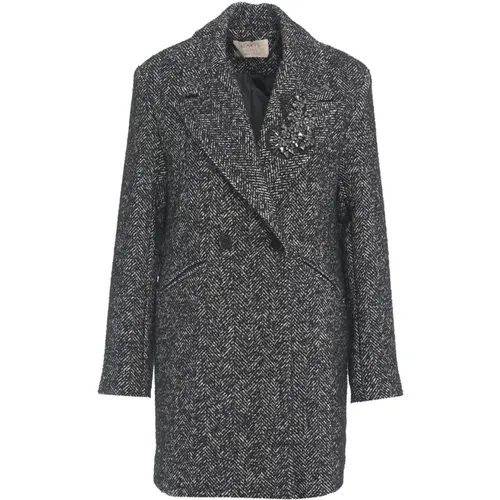 Strass Bouclé Midi Coat with Lapels , female, Sizes: XS, S, 2XS - Kaos - Modalova