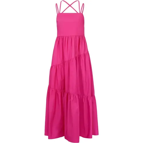 Cross-Strap Cotton Maxi Dress in Fuchsia , female, Sizes: L, XL, M - Hugo Boss - Modalova