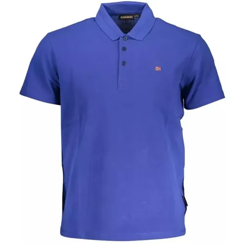 Blaues Baumwoll-Polo-Shirt mit Logo-Stickerei , Herren, Größe: XL - Napapijri - Modalova