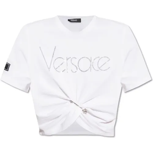 T-Shirt mit Logo , Damen, Größe: 2XS - Versace - Modalova