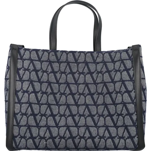 Blue Denim Effect Shopper Bag , male, Sizes: ONE SIZE - Valentino Garavani - Modalova
