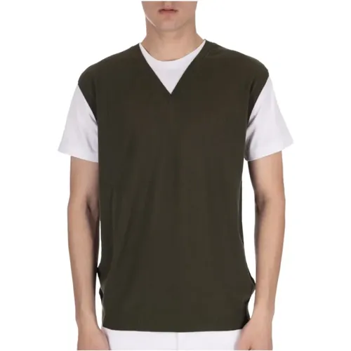 V-Ausschnitt Jersey T-Shirt mit Rippenbund , Herren, Größe: M - Daniele Fiesoli - Modalova