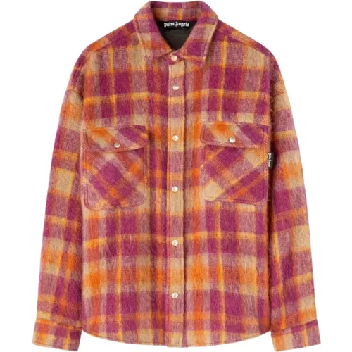 Brushed Wool Check Overshirt Orange/Multicolour , male, Sizes: M, L - Palm Angels - Modalova