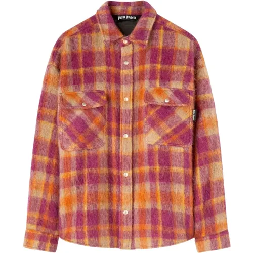 Brushed Wool Check Overshirt Orange/Multicolour , male, Sizes: M, S, L - Palm Angels - Modalova