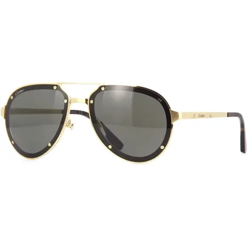 Ct0195S Aviator Sunglasses - Gold Frame, Grey Lenses , unisex, Sizes: 60 MM - Cartier - Modalova