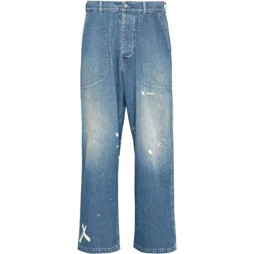 Blaue Farbspritzer Wide Leg Jeans - Maison Margiela - Modalova