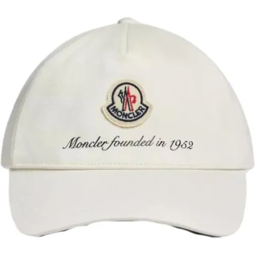 Weiße Baumwoll-Baseballkappe mit Aufgedrucktem Logo - Moncler - Modalova