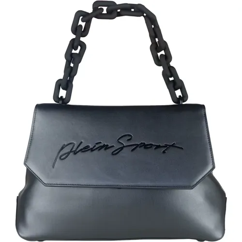 Schwarze Handtasche mit Frontlogo-Buchstaben - Plein Sport - Modalova