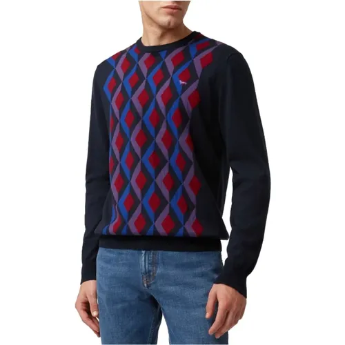 Geometric Diamond Pattern Crew-neck Sweater , male, Sizes: 3XL, XL, 4XL - Harmont & Blaine - Modalova