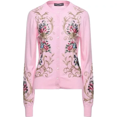 Floral Embroidered Cashmere Cardigan , female, Sizes: XS - Dolce & Gabbana - Modalova